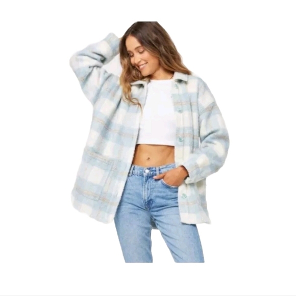 L* Space Womens Warm Seaside Shacket in Poolside & Cream S - Picture 2 of 13